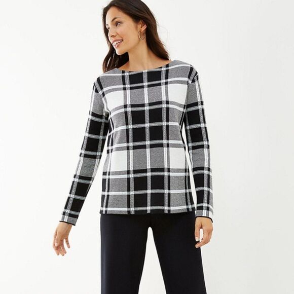 ✨ J.Jill Jacquard-knit Plaid Pullover Sweater✨ - Picture 1 of 9
